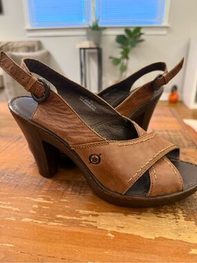 Born Brown Leather Open-Toe Slingback Heels